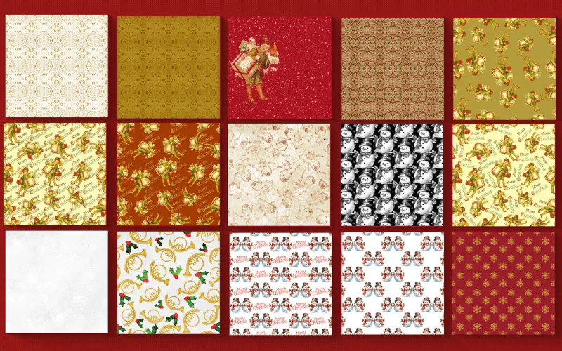 Decorative Christmas paper backgrounds showcasing intricate vintage details.
