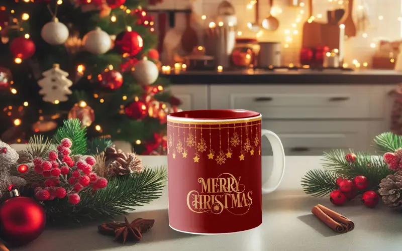 Festive Christmas paper background showcased on a holiday-themed mug.






