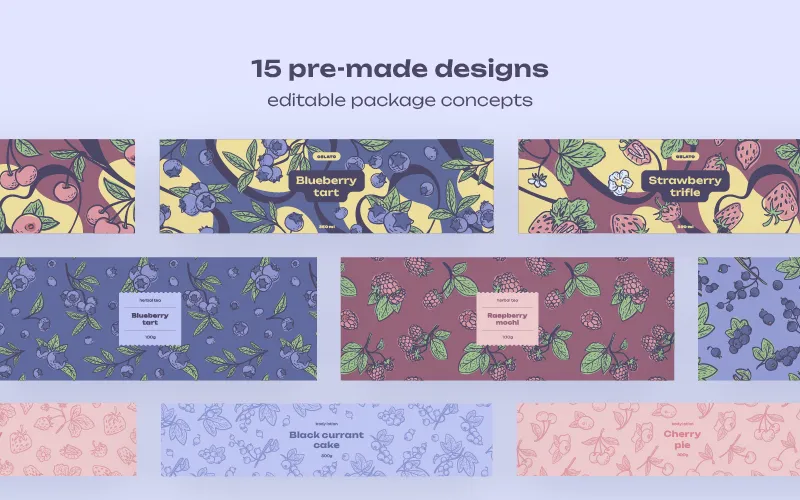 Pre-made berry packaging templates preview